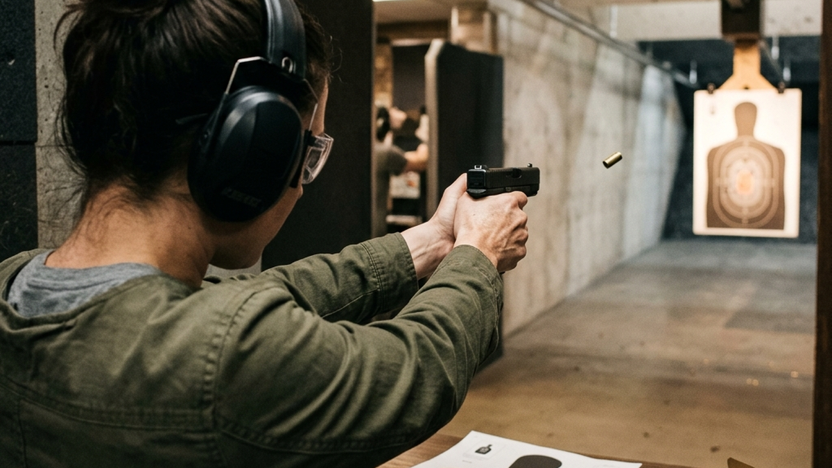 A modern indoor gun range shooting lane